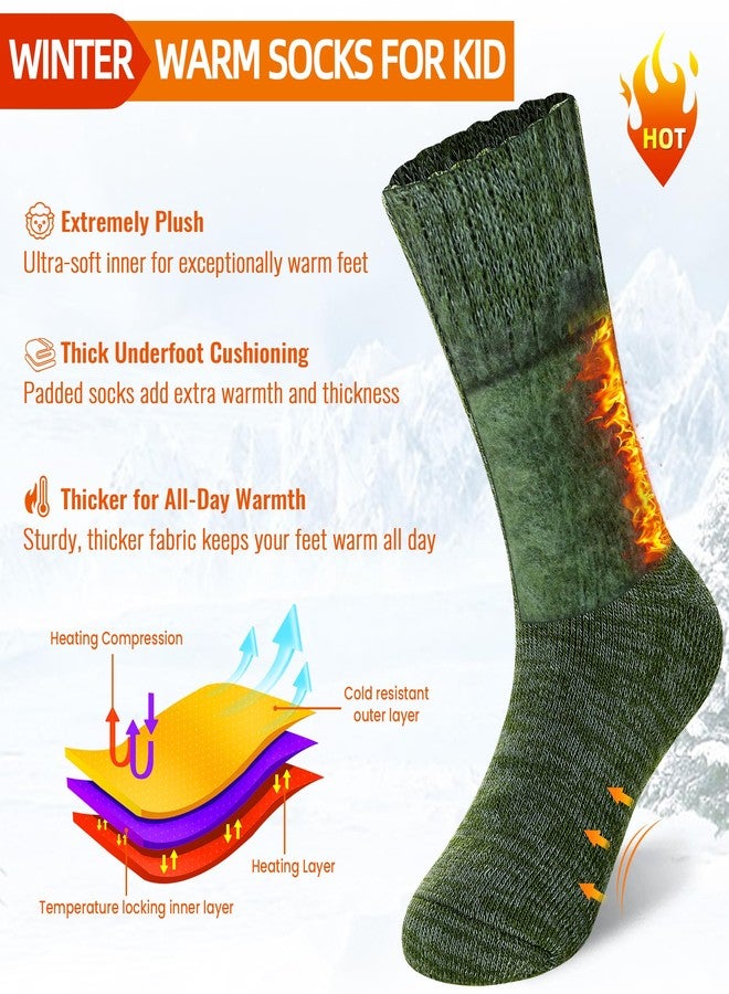 Eocom Kids Warm Thermal Socks for Toddler Boy Girls Winter Ski Thick Insulated Heated Boot Socks for Extreme Cold Weather 4 Pairs(Black/Grey/Green/Blue, 4-7 Years) - Image 4